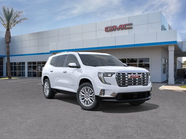 2026 GMC Acadia Denali in Glacier White Tricoat — front three-quarter view
